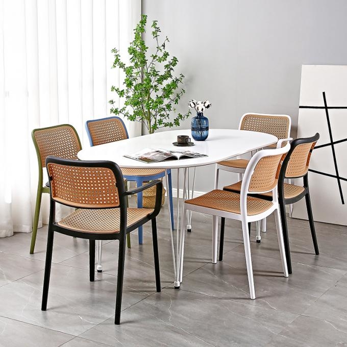 Rattan Restaurant Chair Plastic Stackable PP Plastic Dining Armchair