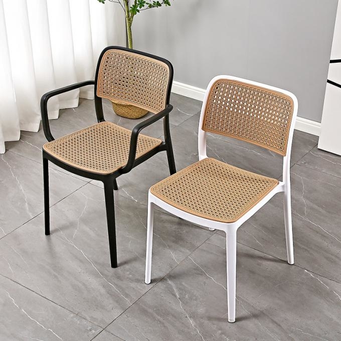 Rattan Restaurant Chair Plastic Stackable PP Plastic Dining Armchair